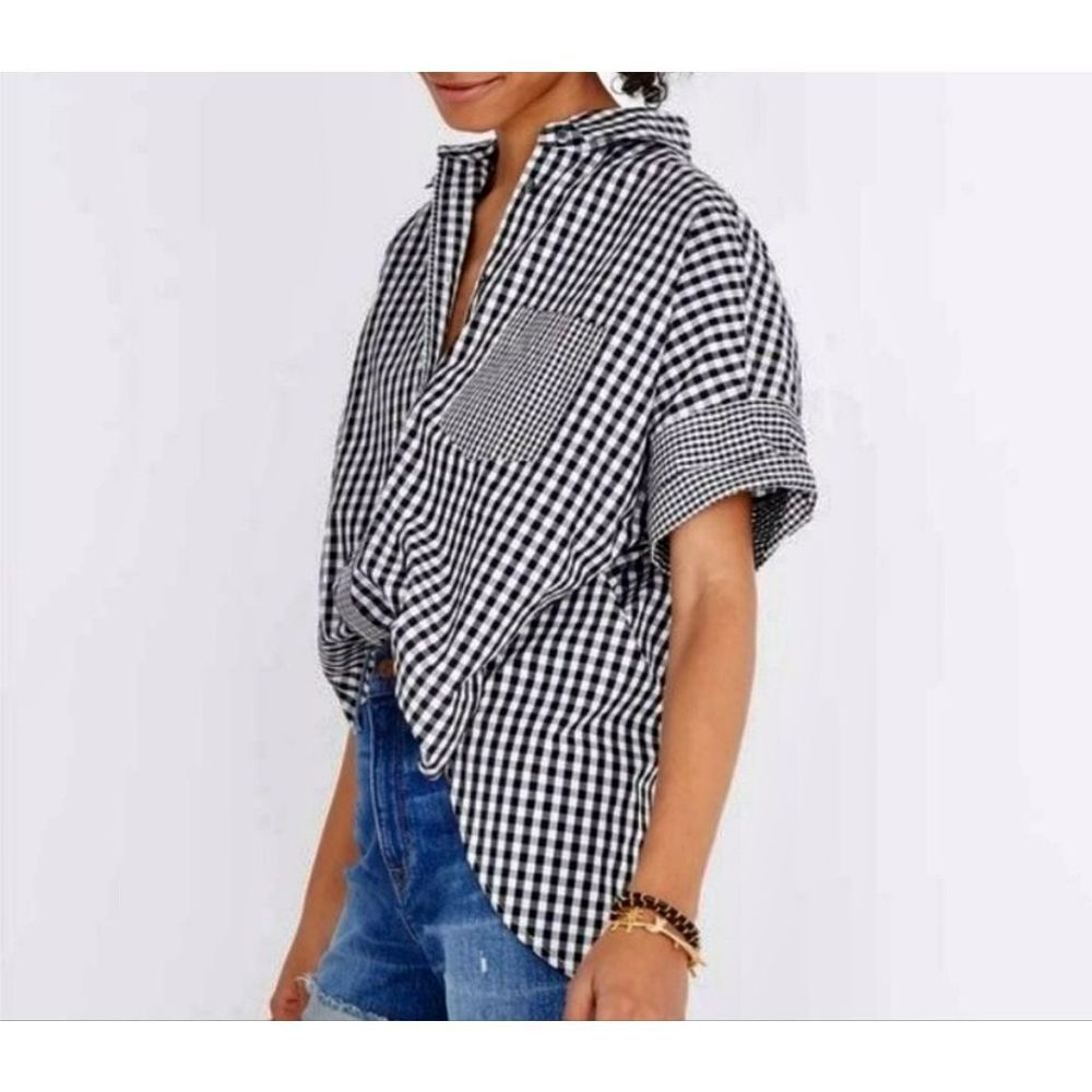 Madewell black gingham boxy button down xs